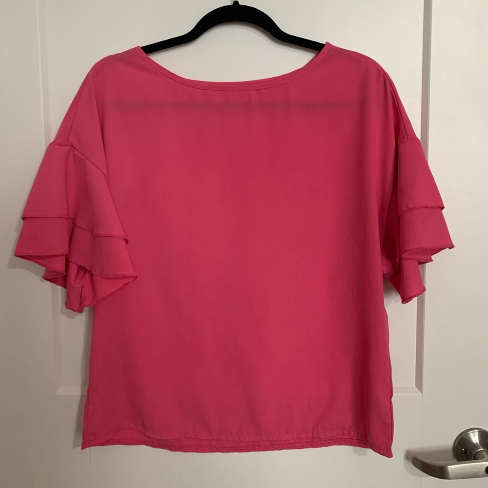 Pink Ruffle Sleeve Women's Top Medium/Large